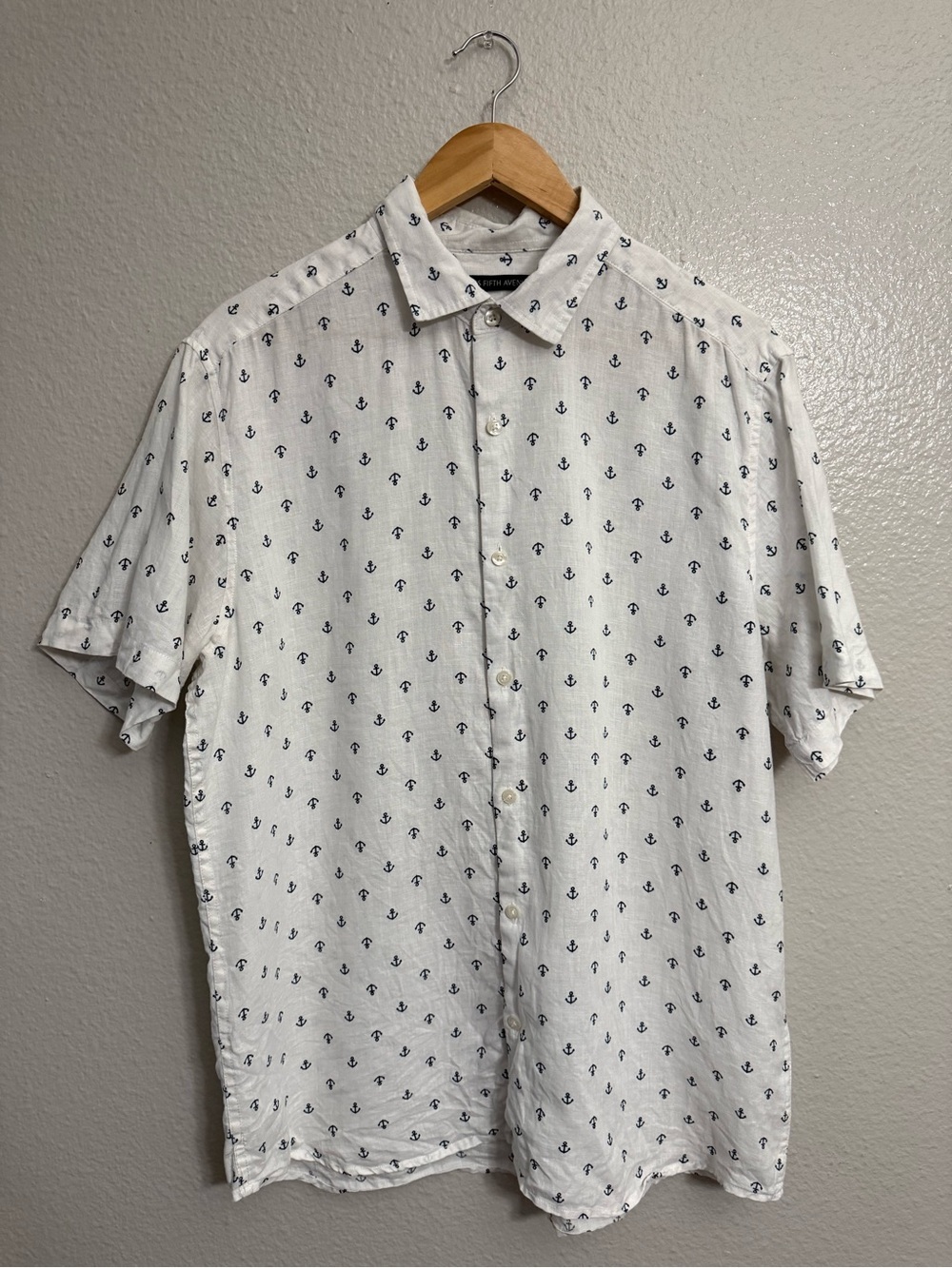 Saks Fifth Avenue Men's White Short-Sleeve Anchor-Print Linen Button-Up Shirt